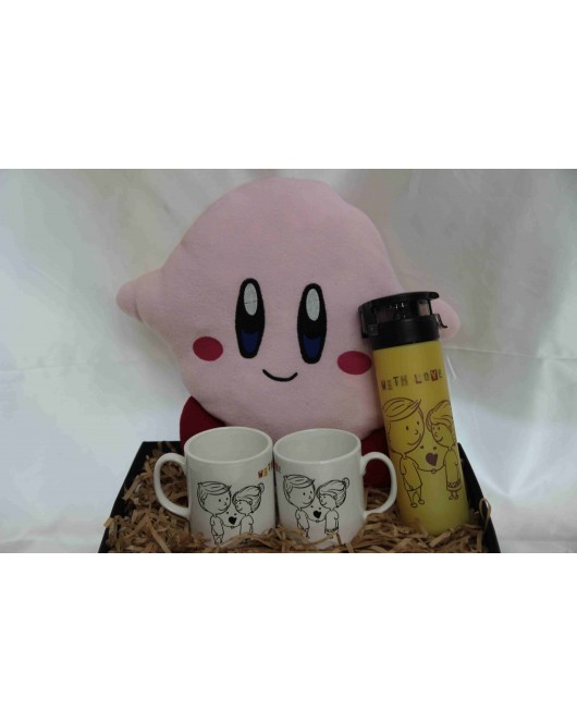 Eş Temalı İkili Kupa Su Matarası Kirby Yastık Hediye Seti